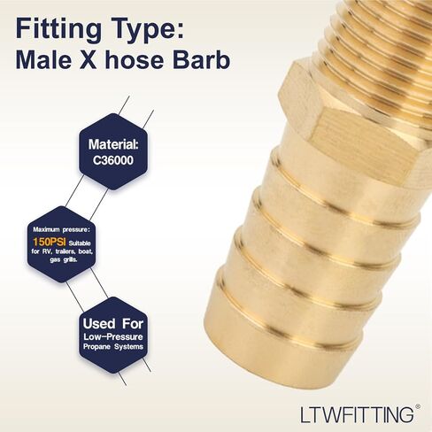 LTWFITTING Brass Barb Fitting Coupler 5/8-Inch Hose ID x 3/8-Inch Male NPT Vehicle Fuel System Heater System (Pack of 10) in Kuwait