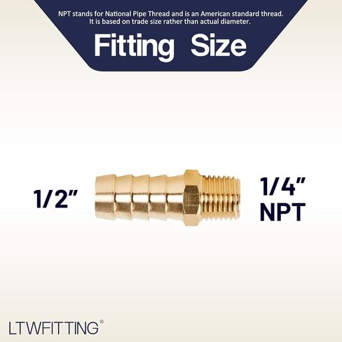 LTWFITTING Brass Fitting Connector 1/2-Inch Hose Barb x 1/4-Inch NPT Male Vehicle Fuel System Heater System (Pack of 10) in Kuwait