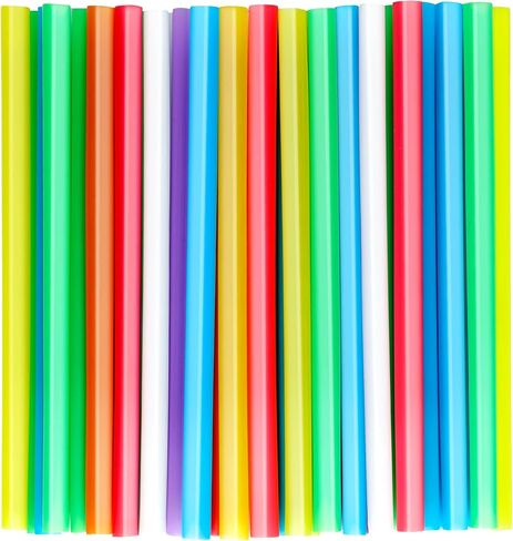200 PCS Jumbo Smoothie Straws,Colorful Disposable Plastic Large Wide-mouthed Milkshake Straw (0.43" Diameter and 8.2" long) 8 colors mixed in Kuwait