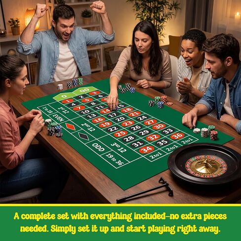 مجموعة ألعاب Casino Night 4 في 1 الكاملة مع سجادتين تخطيطيتين مزدوجتي الجوانب (36 بوصة × 72 بوصة)، وعجلة روليت مقاس 10 بوصة، و200 شريحة، وبطاقة، وزر الموزع، ونرد - تتضمن لعبة بوكر تكساس هولدم، وبلاك جاك، وكرابس in Kuwait