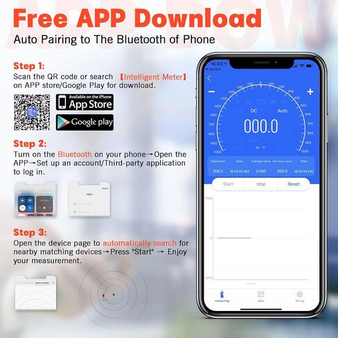 مقياس المشبك الرقمي، جهاز قياس متعدد TRMS 4000 عدد 1000 أمبير تيار متردد/تيار مستمر، مشبك تيار متردد تلقائي، مقياس فولت، جهاز قياس متعدد بلوتوث لاسلكي يقيس الجهد الكهربي والسعة والأوم والهرتز ودرجة الحرارة in Kuwait