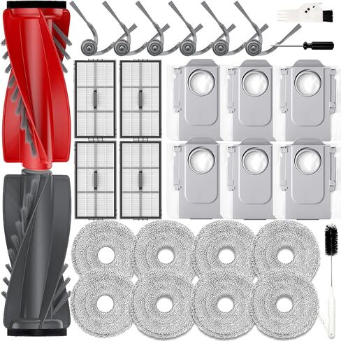 SAROS 20 Accessories for Roborock SAROS 10R/Qrevo Edge 2/Qrevo CurvX/SAROS 20/Curv 2 Pro /Curv 2 Prox, SAROS 10R Replacement Parts: 2 Roller Brushes, 6 Side Brushes, 8 Mop Pads, 4 Filters, 6 Dust Bags in Kuwait