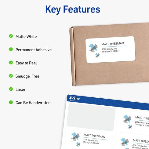ملصقات شحن قابلة للطباعة من Avery مع تغذية مؤكدة، ملصقات قابلة للتخصيص مقاس 2 × 4 بوصة، بيضاء، 250 ملصق بريدي فارغ، رائعة للبريد والشحن والمزيد (5263)، (عبوة من 5) in Kuwait