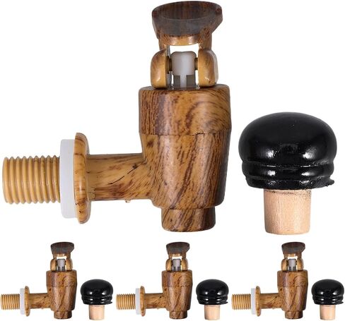 Wine Beer Dispenser Faucet Plastic Tap with Vintage Wood Handle, Airtight Beverage Spigot Replacement for Home Bar to Prevent Spills and Lock in Freshness in Kuwait