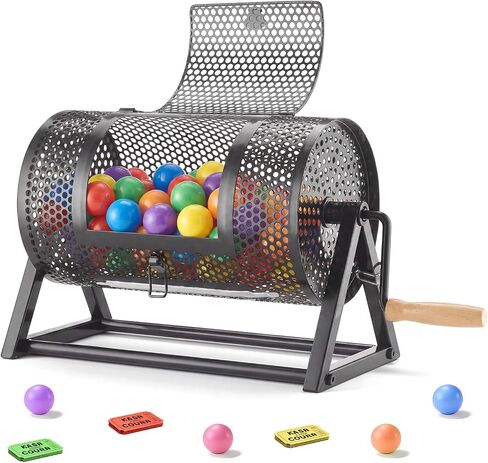 VEVOR Raffle Ticket Spinner, 11.6" x 6.6" Holds 2500 Tickets or 100 Ping Pong Balls, Raffle Drum Lottery Spinning Cage with Reinforced Handle, Stable Triangular Stand, for Events and Gatherings, Black in Kuwait