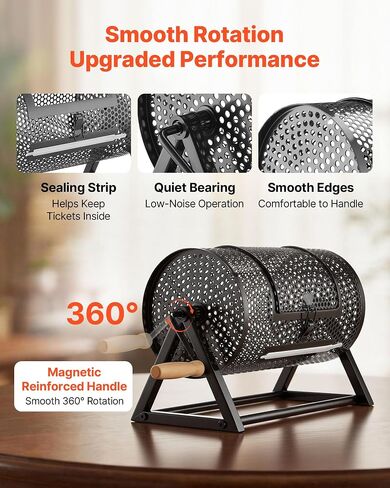 VEVOR Raffle Ticket Spinner, 11.6" x 6.6" Holds 2500 Tickets or 100 Ping Pong Balls, Raffle Drum Lottery Spinning Cage with Reinforced Handle, Stable Triangular Stand, for Events and Gatherings, Black in Kuwait