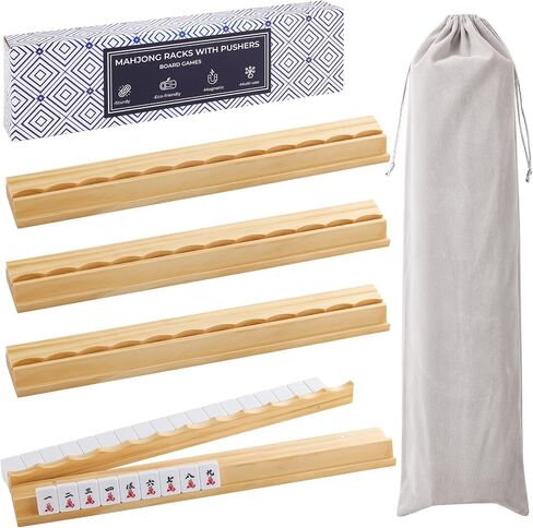 4PCS Wooden Scalloped Mahjong Racks with Magnetic Pushers, Natural Wood American Mahjong Tile Rack Set of 4, Modern Table Game Accessories for Mahjong Tiles（Natural,17.5 in Saudi Arabia