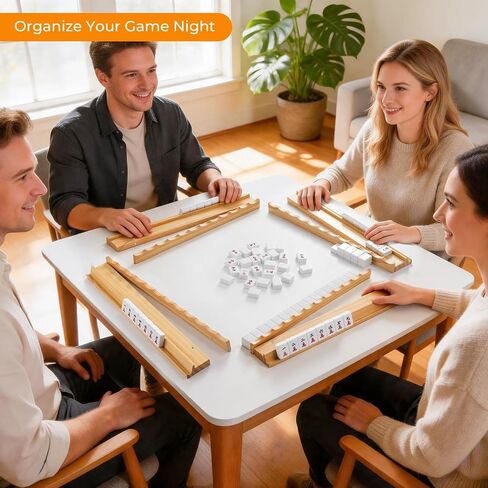 4PCS Wooden Scalloped Mahjong Racks with Magnetic Pushers, Natural Wood American Mahjong Tile Rack Set of 4, Modern Table Game Accessories for Mahjong Tiles（Natural,17.5 in Saudi Arabia