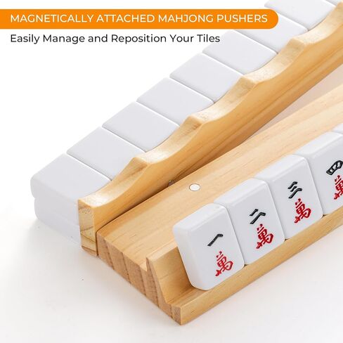 4PCS Wooden Scalloped Mahjong Racks with Magnetic Pushers, Natural Wood American Mahjong Tile Rack Set of 4, Modern Table Game Accessories for Mahjong Tiles（Natural,17.5 in Saudi Arabia