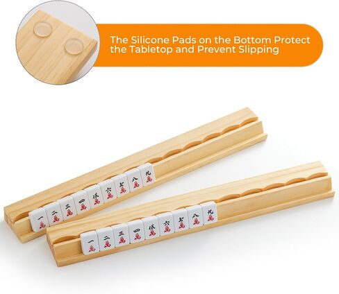 4PCS Wooden Scalloped Mahjong Racks with Magnetic Pushers, Natural Wood American Mahjong Tile Rack Set of 4, Modern Table Game Accessories for Mahjong Tiles（Natural,17.5 in Saudi Arabia
