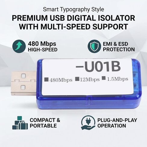 EBTOOLS USB المعزل الرقمي، 480Mbps عزل عالي السرعة مع حماية 3.75 كيلو فولت RMS لأجهزة USB الصناعية، واجهات الصوت والمناطق الحساسة للضوضاء (أزرق شفاف) in Kuwait