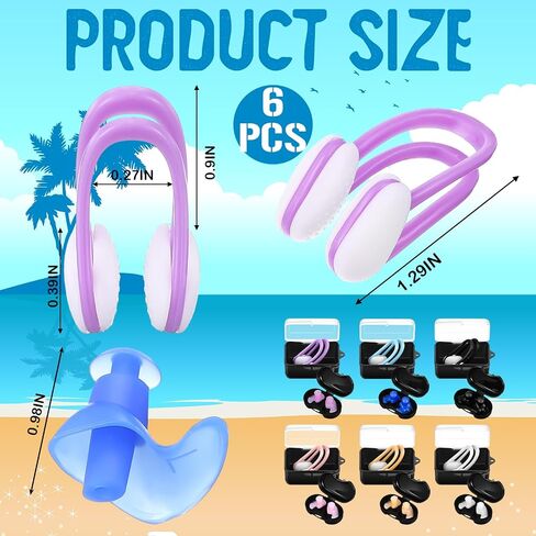 Arrowbash 12 Pcs Swimming Ear Plugs and Nose Clips Reusable Waterproof Silicone Earplugs Nose Guards with Storage Box for Swimmers Pool Beach Bath Surfing Kayaking Colorful Unisex Design in Kuwait