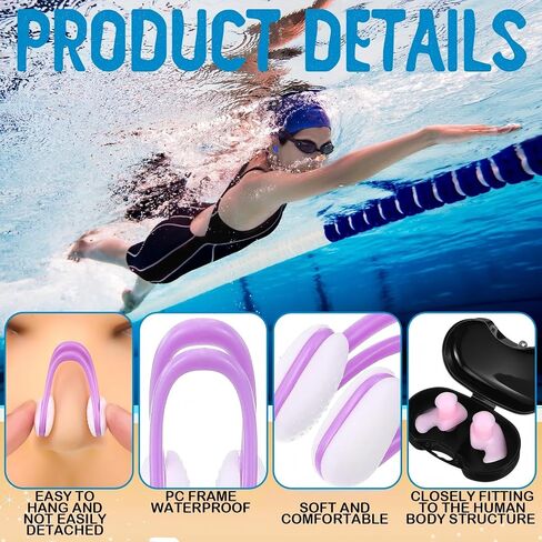 Arrowbash 12 Pcs Swimming Ear Plugs and Nose Clips Reusable Waterproof Silicone Earplugs Nose Guards with Storage Box for Swimmers Pool Beach Bath Surfing Kayaking Colorful Unisex Design in Kuwait