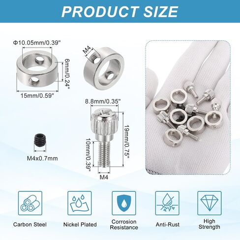 PATIKIL 6pcs Set Screw Collars 10.05mm Bore Shaft Collars, 15mm OD, 6mm Height with 6pcs M4 Hand Screws, Landing Gear Stopper Wheel Collar, Silver in Kuwait