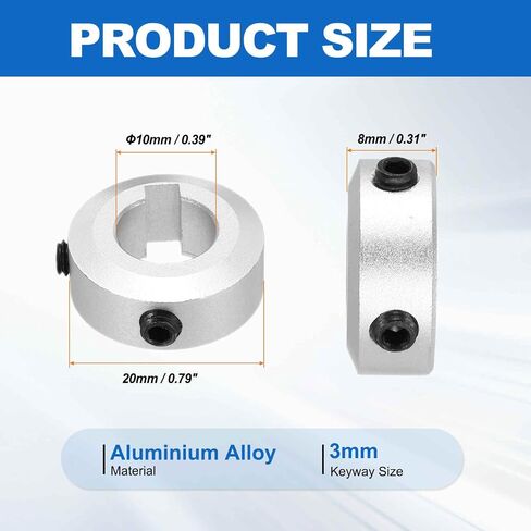 MECCANIXITY 4 حزمة رمح طوق، سبائك الألومنيوم 3/8 "تجويف رمح طوق المسمار نمط، 3/4" OD، 3/8 "مشبك طوق المحور السميك لأدوات آلة التصنيع باستخدام الحاسب الآلي، وتجميعات علبة التروس، واستخدام الصناعة in Kuwait