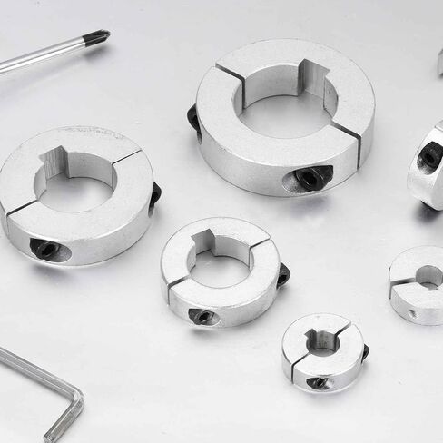 MECCANIXITY 2 حزمة رمح طوق، 1-1 / 4 "تتحمل طوق عمود مزدوج الانقسام، 2-3 / 16 "OD، 5/8" سميكة الألومنيوم لقط قفل الياقات لأدوات آلة CNC، استخدام الصناعة in Kuwait