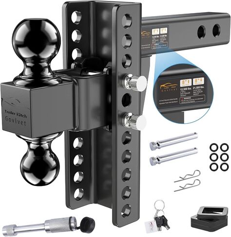 Adjustable Trailer Hitch -Drop Hitch (Fits 2-Inch Receiver) - Heavy Duty Tow Hitch with 8-Inch Drop/Rise, 2" & 2-5/16" Ball Hitches for Truck (21,500 LBS GTW) - w/Anti-Theft Hitch Locking Pins in Saudi Arabia
