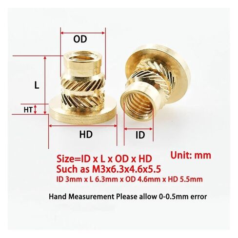 20pcs M8 OD 10mm Height 6-15mm Heat Threaded Inserts Press Flange Brass Nuts Knurled Hot Melt Copper Insert for 3D in Saudi Arabia