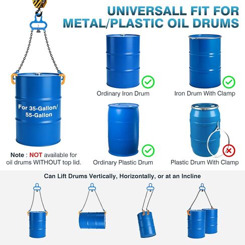 IRONWALLS Chain Drum Lifter with 2200 LBS / 1 Ton Capacity, Drum Lifter Chain Sling with 2 Self-Locking Hooks, for 30 & 55 Gallon Metal/Plastic Drums Barrels, Fits for Crane Hoist, Forklift in Saudi Arabia