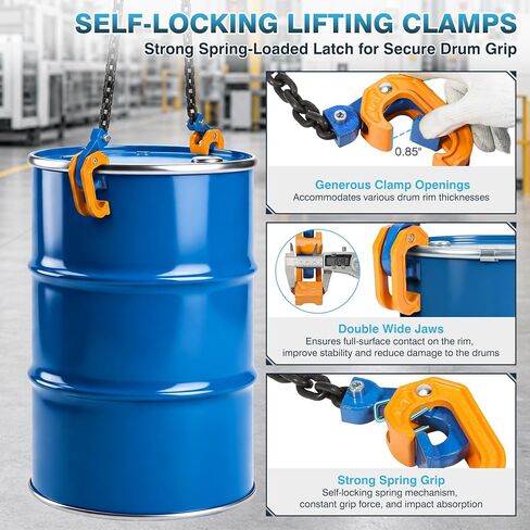 IRONWALLS Chain Drum Lifter with 2200 LBS / 1 Ton Capacity, Drum Lifter Chain Sling with 2 Self-Locking Hooks, for 30 & 55 Gallon Metal/Plastic Drums Barrels, Fits for Crane Hoist, Forklift in Saudi Arabia