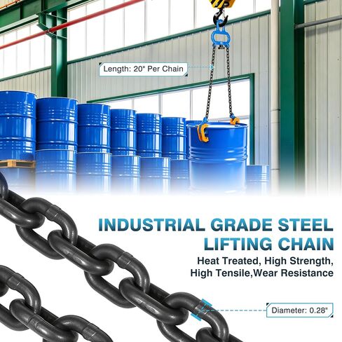 IRONWALLS Chain Drum Lifter with 2200 LBS / 1 Ton Capacity, Drum Lifter Chain Sling with 2 Self-Locking Hooks, for 30 & 55 Gallon Metal/Plastic Drums Barrels, Fits for Crane Hoist, Forklift in Saudi Arabia
