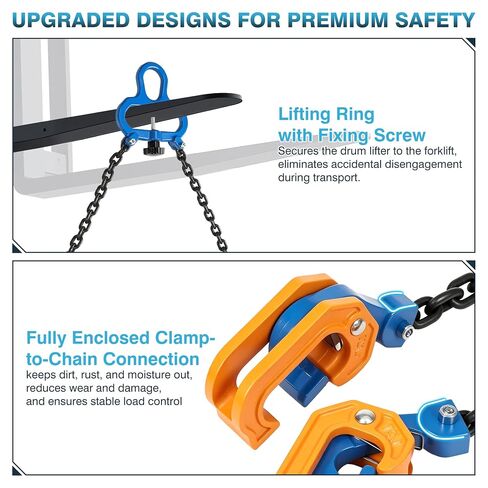 IRONWALLS Chain Drum Lifter with 2200 LBS / 1 Ton Capacity, Drum Lifter Chain Sling with 2 Self-Locking Hooks, for 30 & 55 Gallon Metal/Plastic Drums Barrels, Fits for Crane Hoist, Forklift in Saudi Arabia