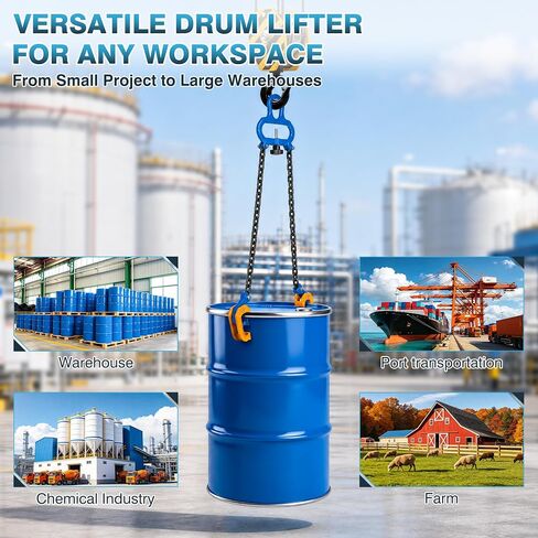 IRONWALLS Chain Drum Lifter with 2200 LBS / 1 Ton Capacity, Drum Lifter Chain Sling with 2 Self-Locking Hooks, for 30 & 55 Gallon Metal/Plastic Drums Barrels, Fits for Crane Hoist, Forklift in Saudi Arabia