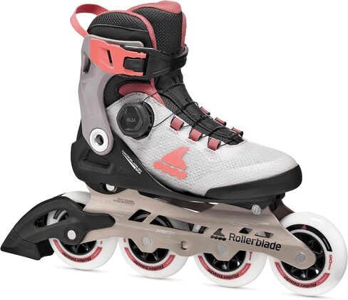 حذاء تزلج مضمن للياقة البدنية للسيدات من Rollerblade Macroblade 90 BOA®، باللون الرمادي/الجمشت الوردي، حذاء تزلج مضمن للأداء in Kuwait