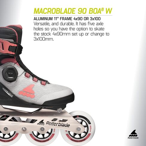 حذاء تزلج مضمن للياقة البدنية للسيدات من Rollerblade Macroblade 90 BOA®، باللون الرمادي/الجمشت الوردي، حذاء تزلج مضمن للأداء in Kuwait