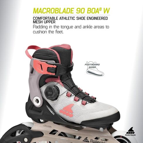 حذاء تزلج مضمن للياقة البدنية للسيدات من Rollerblade Macroblade 90 BOA®، باللون الرمادي/الجمشت الوردي، حذاء تزلج مضمن للأداء in Kuwait