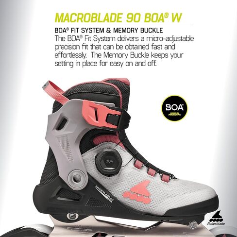 حذاء تزلج مضمن للياقة البدنية للسيدات من Rollerblade Macroblade 90 BOA®، باللون الرمادي/الجمشت الوردي، حذاء تزلج مضمن للأداء in Kuwait