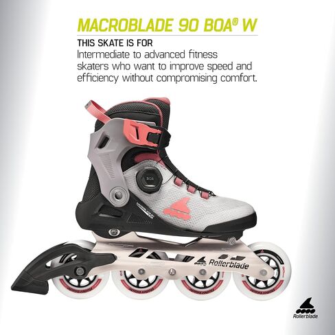 حذاء تزلج مضمن للياقة البدنية للسيدات من Rollerblade Macroblade 90 BOA®، باللون الرمادي/الجمشت الوردي، حذاء تزلج مضمن للأداء in Kuwait