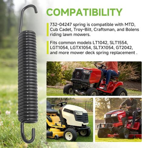 732-04247 Extension Spring Compatible with MTD Cub Cadet Troy-Bilt Craftsman Riding Lawn Mowers LT1042 SLT1554 LGT1054 LGTX1054 42" 50" 54" Deck Belt Tension Spring Replacement Parts in Kuwait