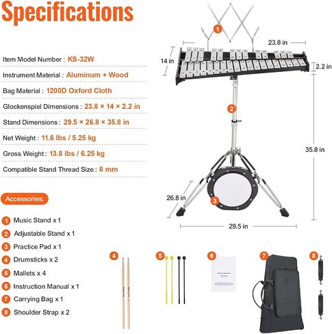 مجموعة Happybuy Professional 32 Note Glockenspiel Xylophone مع حامل وحقيبة in Saudi Arabia