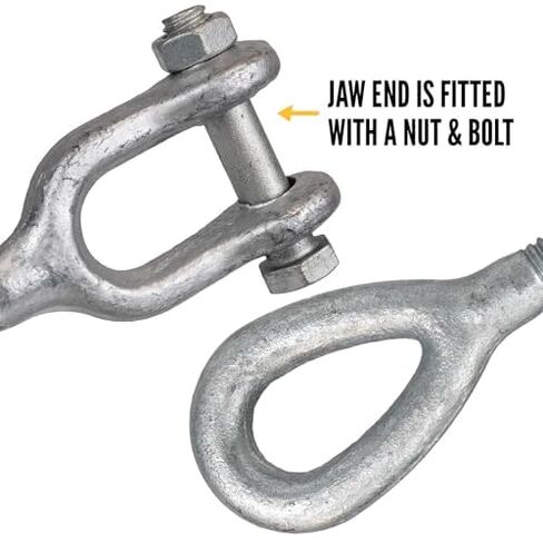 US Cargo Control 3/4 Inch x 12 Inch Jaw and Eye Galvanized Turnbuckle, Working Load Limit 5,200 Pounds, 4 Pack, Uses: Tower, Suspension, Mining, Rigging, Tensioning in Kuwait