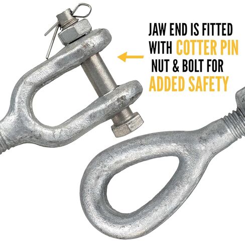 US Cargo Control 1-1/4 Inch x 18 Inch Jaw and Eye Galvanized Turnbuckle, Working Load Limit 15,200 Pounds, Uses: Tower, Suspension, Mining, Rigging, Tensioning in Kuwait