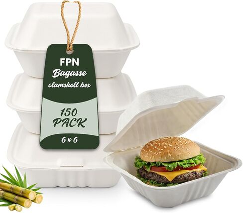 FPN 3 Compartment Clamshell Takeout Boxes 9x9 – 75 Pack Heavy-Duty Compostable Sugarcane Bagasse Food To Go Containers | Microwave Safe Disposable Meal Prep & Restaurant Packaging in Kuwait
