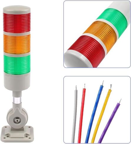 LED Signal Tower Light, 3 Layer 12-24V DC Industrial Warning Beacon | Stack Warning Light with Buzzer Alarm, Rotatable Base, Flashing Continuous Modes, Industrial Machine Signal Indicator Lamp in Kuwait