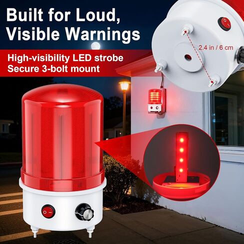 ضوء صفارة تحذير دوار LED صناعي، أحمر 0-120 ديسيبل مع صفارة، جهد عريض 100-240 فولت تيار متردد، 4 وات ABS IP65 مقاوم للماء، ضوء إشارة إنذار مثبت على الترباس لحركة المرور والبناء والمصنع (أحمر) in Kuwait