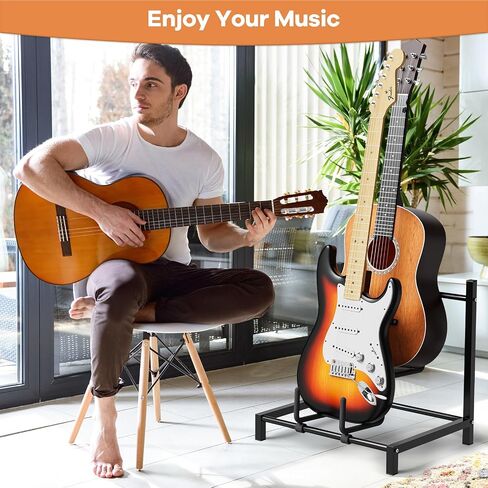 Guitar Stand, Double Guitar Stand Floor Stand with Soft Foam Arms, Adjustable for Acoustic, Bass & Electric Guitars, Easy to Assemble for School Music Program, Concerts in Kuwait