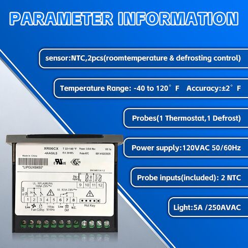 استبدال لجهاز dixell XR06CX-4AAGILS وحدة التحكم في درجة الحرارة الحرارية، ترموستات رقمي قابل للبرمجة مع مسبار مستشعر 120 فولت 50-60 هرتز مناسب للفريزر/الثلاجة in Kuwait