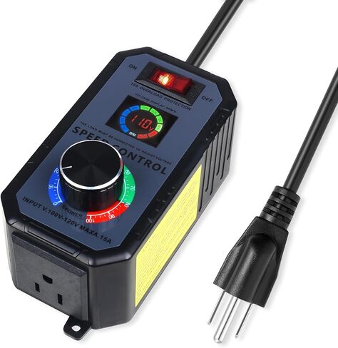 Upgraded AC Motor Speed Controller with Large LED Percentage Display, 120V 15A Variable Speed Regulator with Overload Protection, Stepless Control for Router, Fan, and Inline Duct Fans in Kuwait