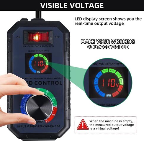 Upgraded AC Motor Speed Controller with Large LED Percentage Display, 120V 15A Variable Speed Regulator with Overload Protection, Stepless Control for Router, Fan, and Inline Duct Fans in Kuwait