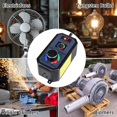 Upgraded AC Motor Speed Controller with Large LED Percentage Display, 120V 15A Variable Speed Regulator with Overload Protection, Stepless Control for Router, Fan, and Inline Duct Fans in Kuwait