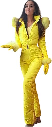 Women's Ski Suit One Piece Snowsuit Insulated Waterproof Zip Up Outdoor Sports Ski Jumpsuit Padded Hooded Snow Jackets in Kuwait
