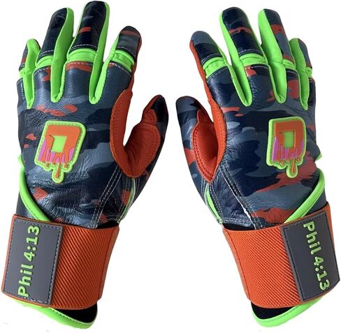 Shield Baseball Batting Gloves, Camo and Orange, Leather, Youth and Adult Sizes in Kuwait