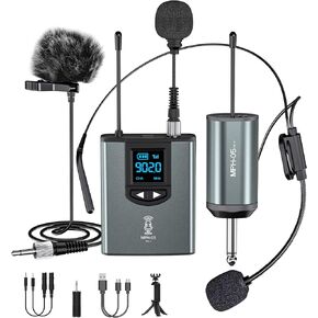 ttstar نظام الميكروفون اللاسلكي سماعة الرأس / الحامل / ميكروفون Lavalier مع جهاز إرسال Bodypack قابل لإعادة الشحن لمكبر الصوت PA، الكاميرا، التسجيل، التدريس، الكنيسة (1T1R-Steel) in Kuwait