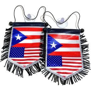 Puerto Rico Flag for car Rican flags Rearview Mirror Hanging Car Decoration – Dual Flag Car Accessories | Show Your Cultural Pride in Style in Kuwait