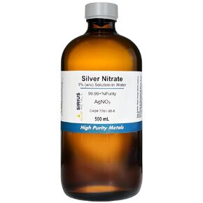 Silver Nitrate Solution (CAS# 7761-88-8) - 1.0% (w/v in Water) as AgNO3 (0.635% as Ag) - 99.99+% Purity: 500 mL in Amber Glass Bottle in Saudi Arabia