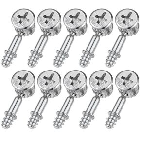 10Pcs Furniture Connecting Fittings and 10Pcs Cam Locks for Cabinets, Furniture Cam Lock Fasteners Thread Bolts Dowel Screws Furnitures Connector Bolts for Drawer and Wardrobe, Silver (28Mm Screw) in Kuwait
